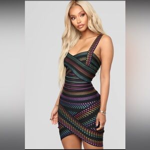 Fashion Nova body com dress with rainbow shimmer